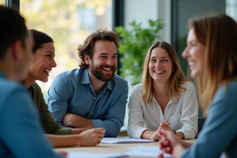 Group of people engaged in a positive discussion